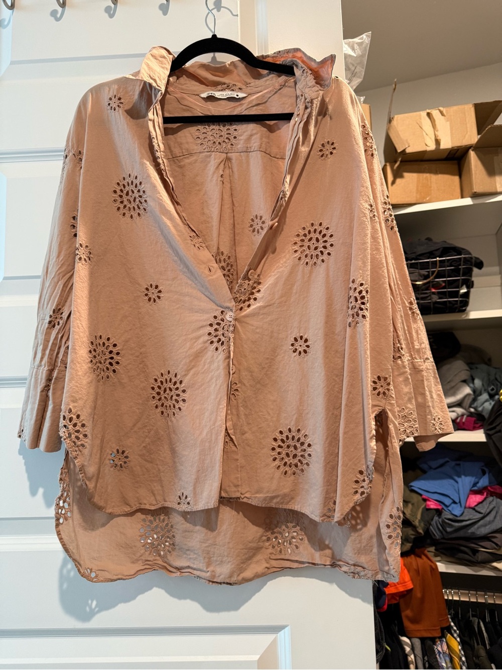 Zara Rose Blush Eyelet Button-Front Tunic